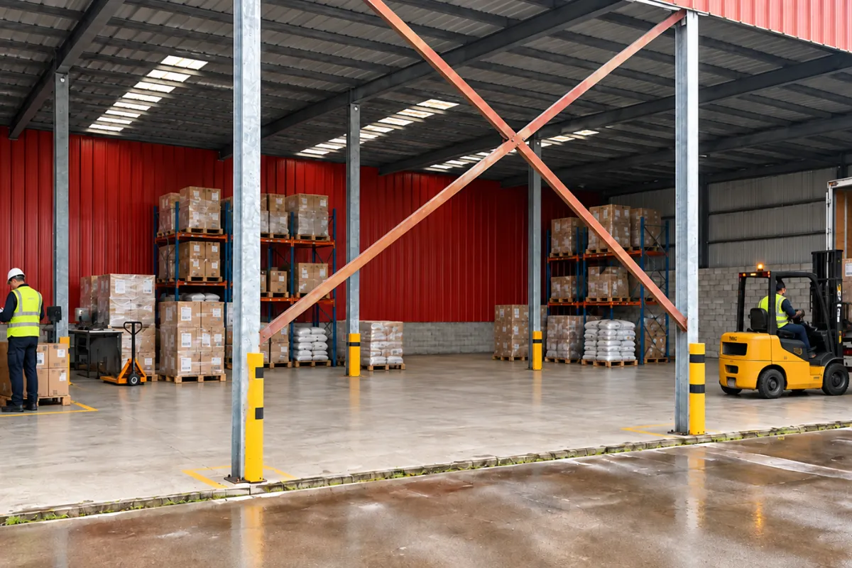 Imagen conceptual de una zona de carga con un montacargas trasladando pallets hacia un camión