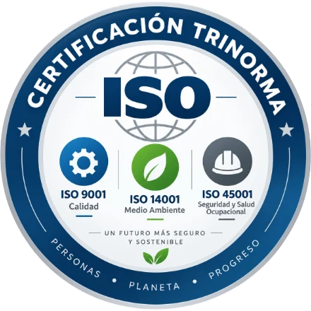 Sello Certificación Trinorma: ISO 9001 Calidad, ISO 14001 Medio Ambiente e ISO 45001 Seguridad y Salud Ocupacional
